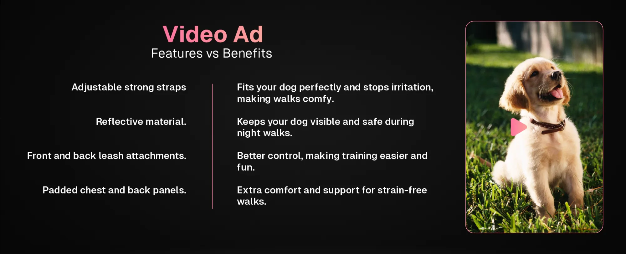 dropshipping video ad: features vs benefits