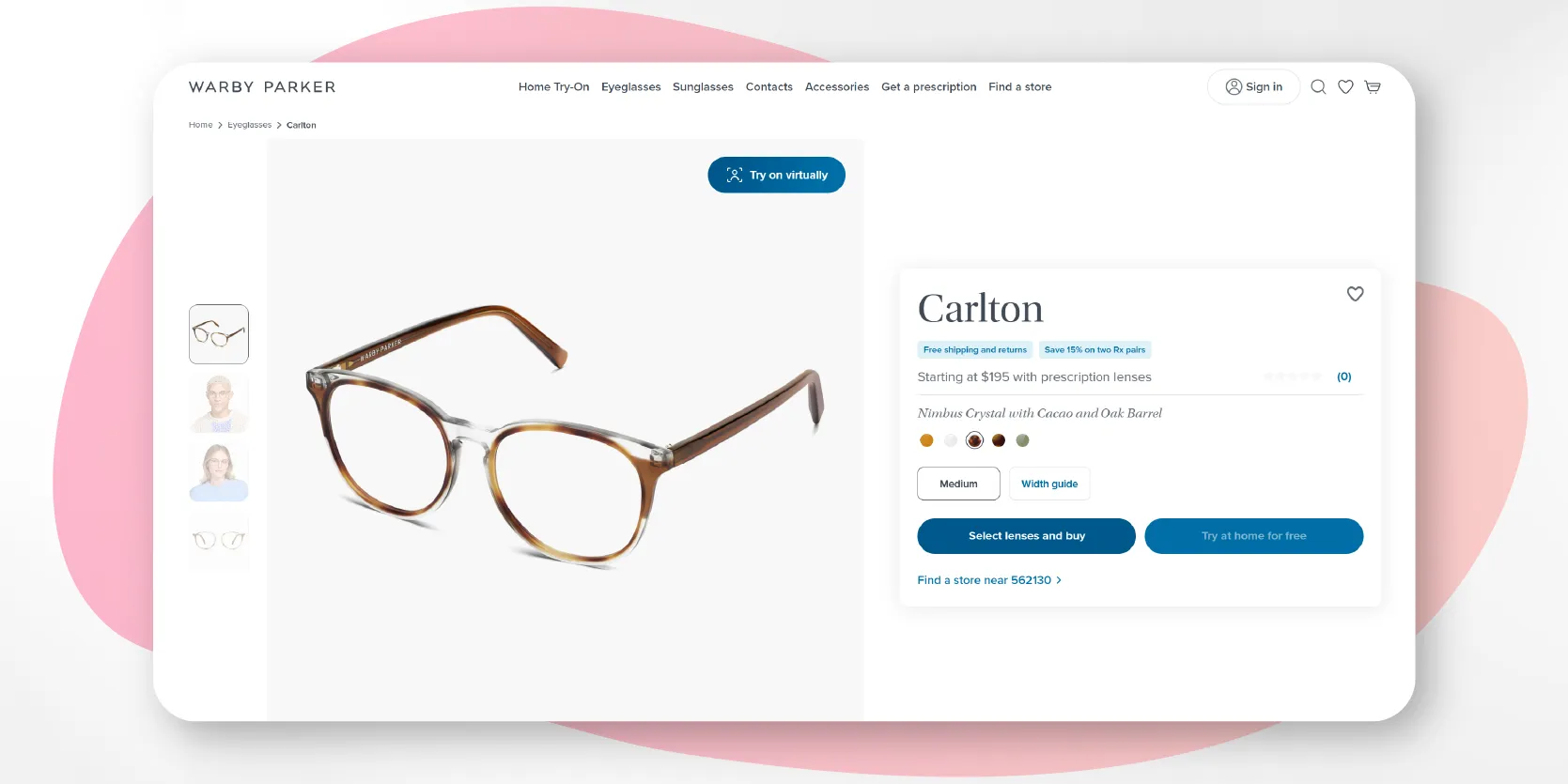 The details about every product in a clear, digestable format makes the product details pages of Warby Parker Glasses stand out