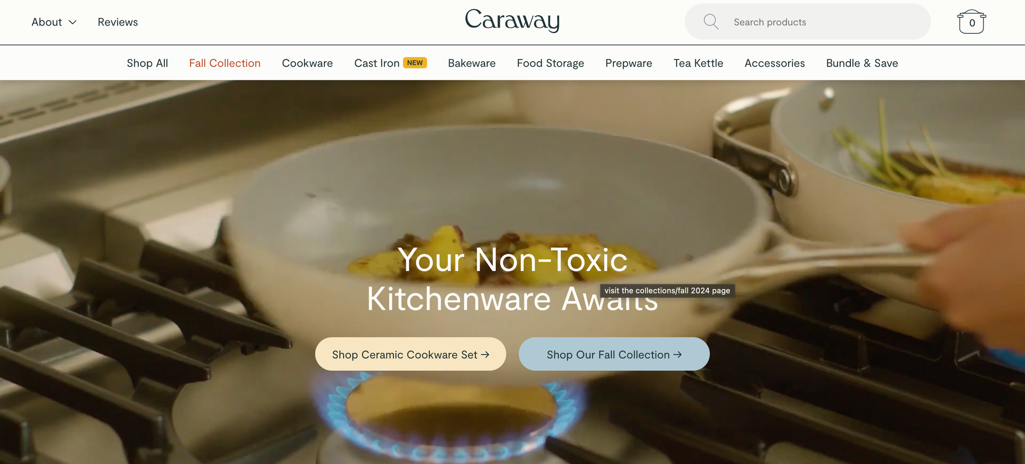 Caraway features a fresh shopify website example that goes with its colorful images, highlighting the quality of its products