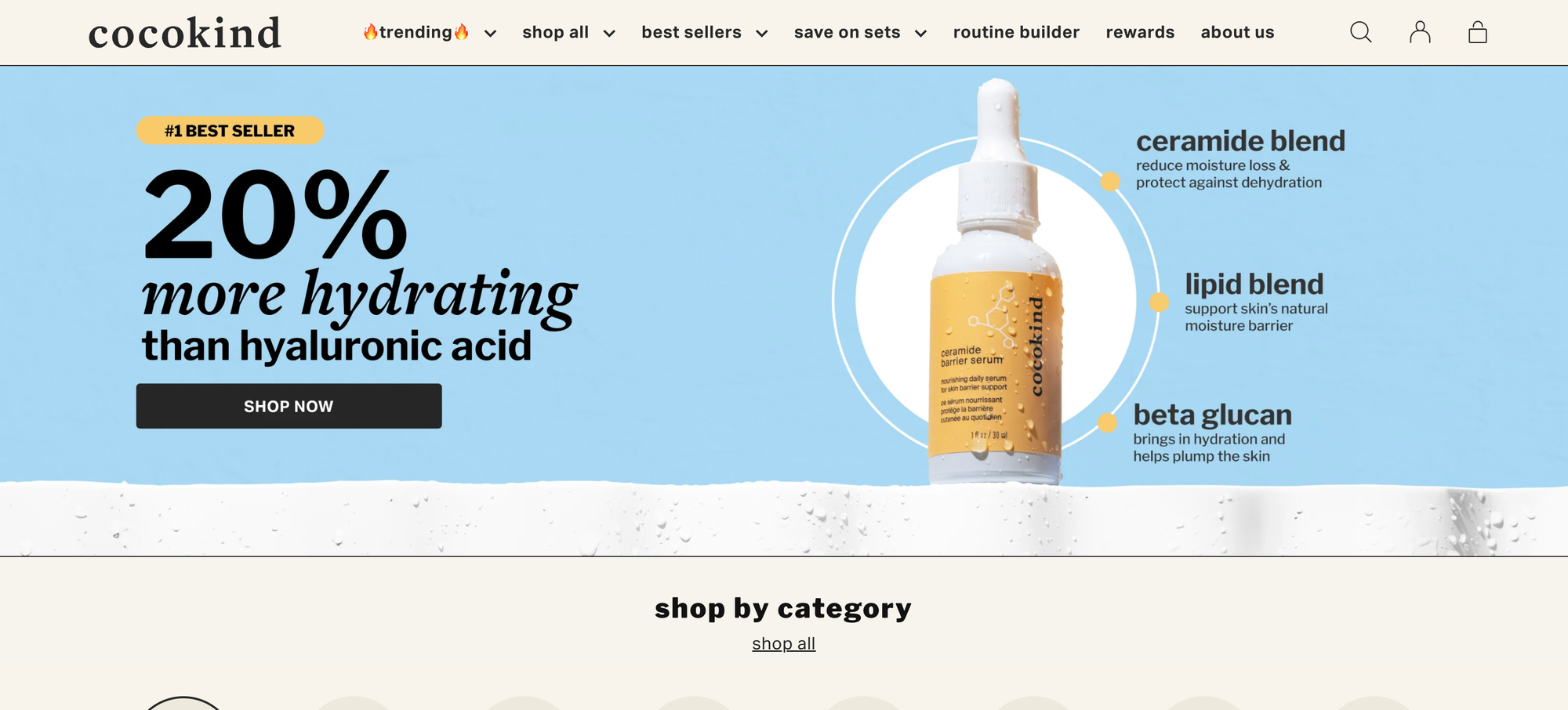 Cocokind skincare keeps it simple and yet has a detailed and informational tone to the design creating a great shopify website example