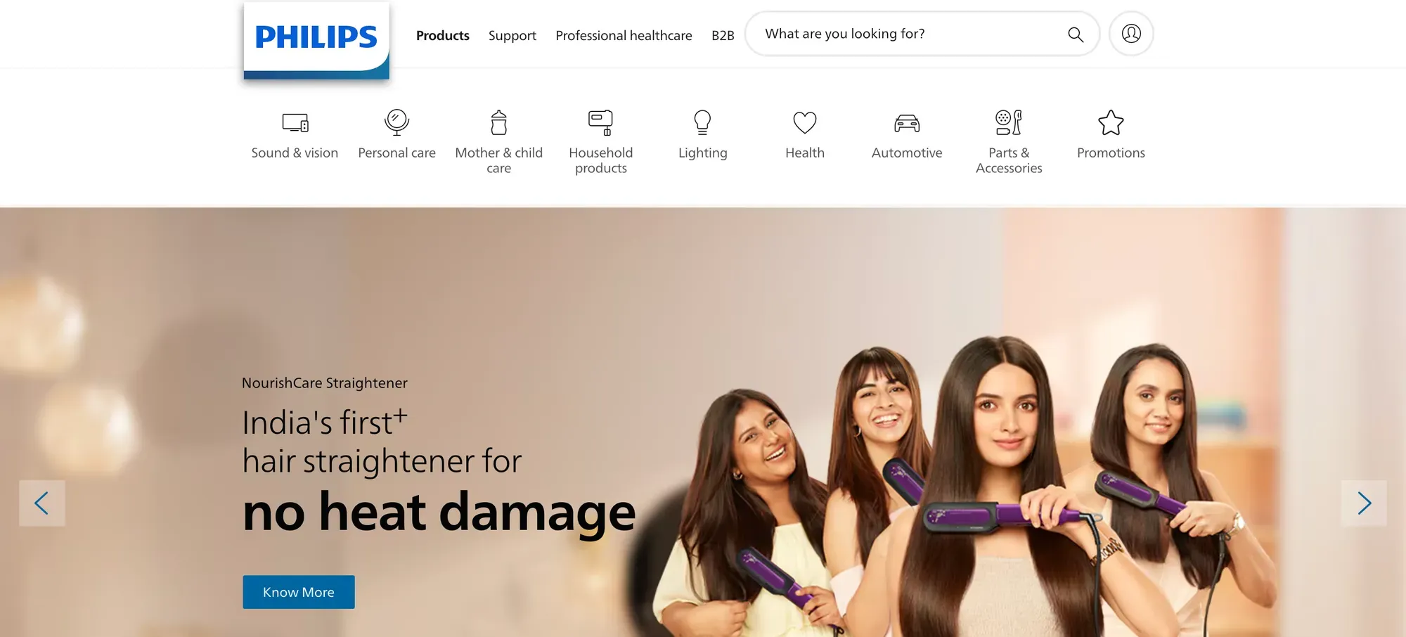 Philips India is a clean, and professional shopify website example